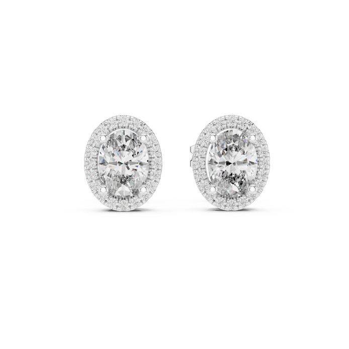 Oval halo diamond stud earrings in gold with lab grown diamonds