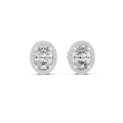 Oval halo diamond stud earrings in gold with lab grown diamonds