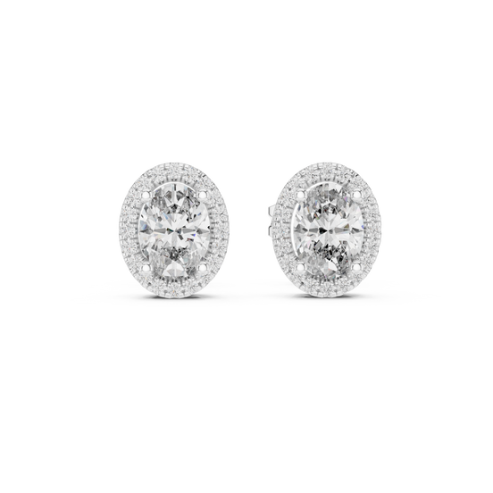 Oval halo diamond stud earrings in gold with lab grown diamonds