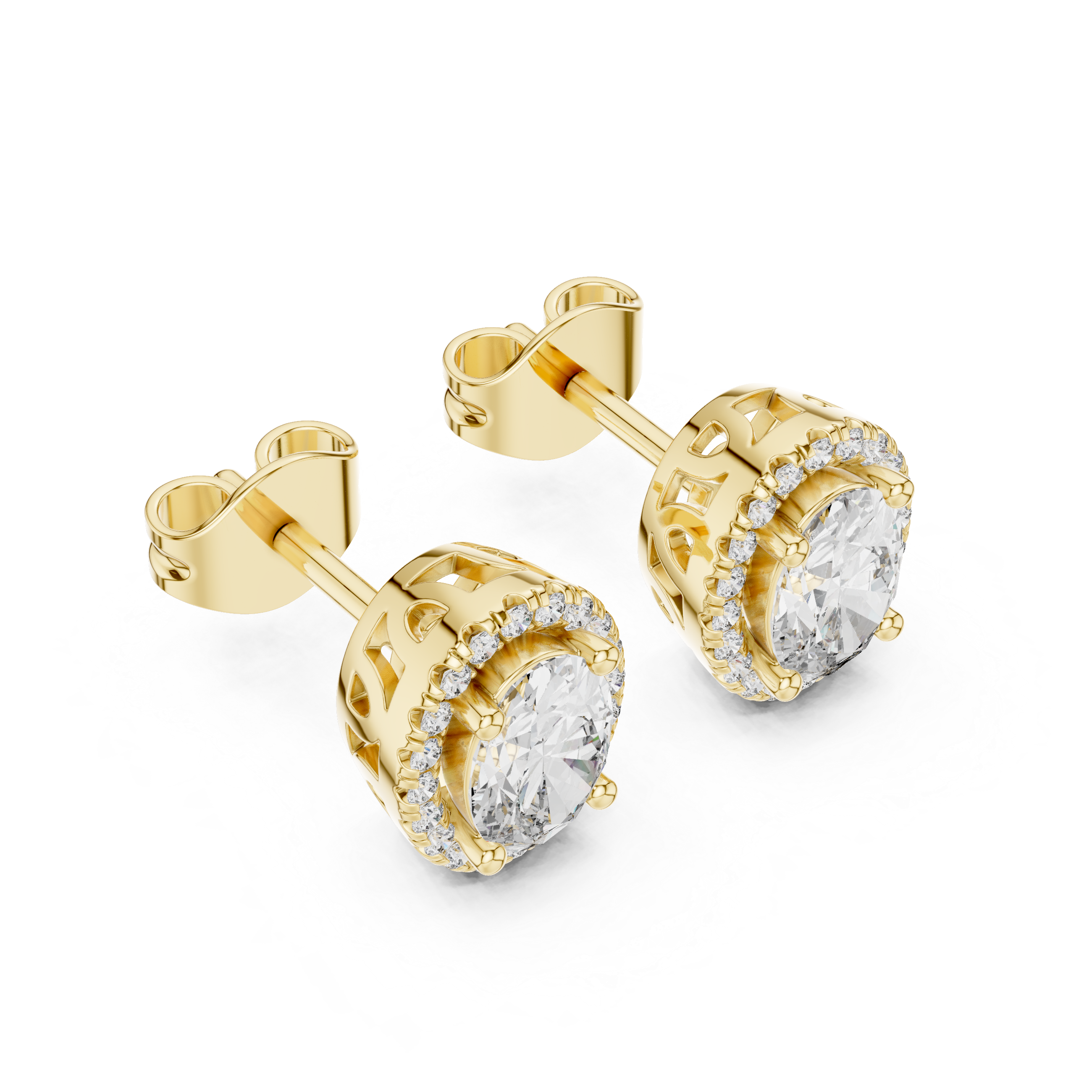 Oval halo diamond stud earrings in gold with lab grown diamonds