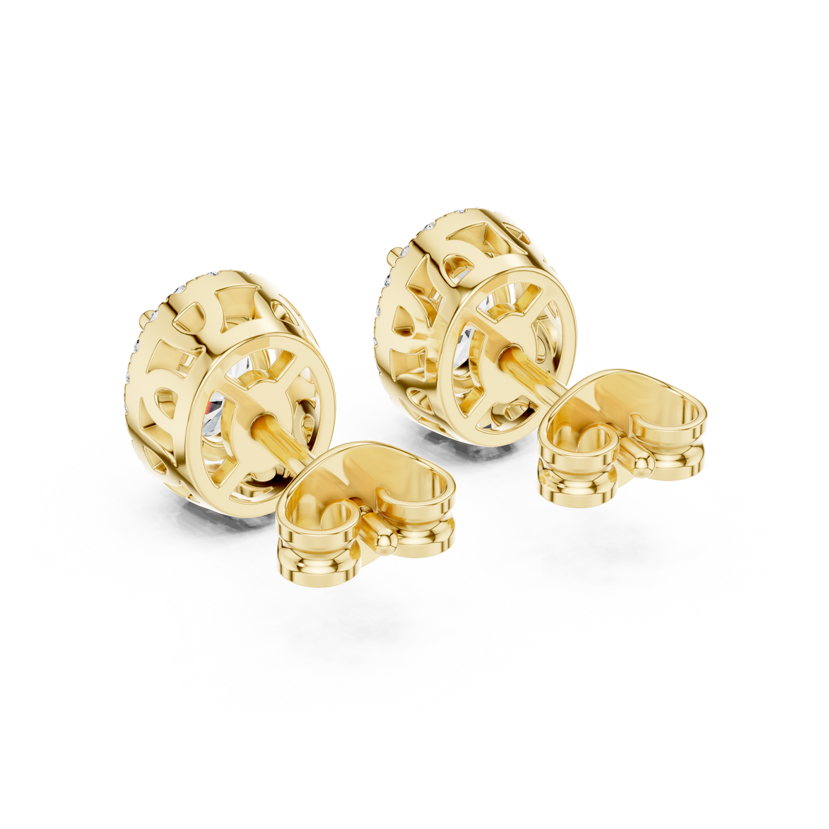 Oval halo diamond stud earrings in gold with lab grown diamonds
