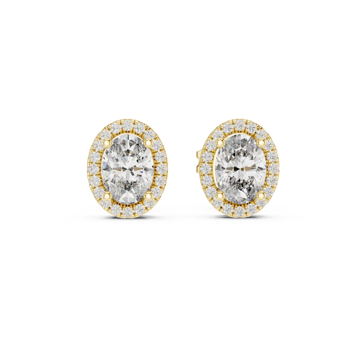 Oval halo diamond stud earrings in gold with lab grown diamonds