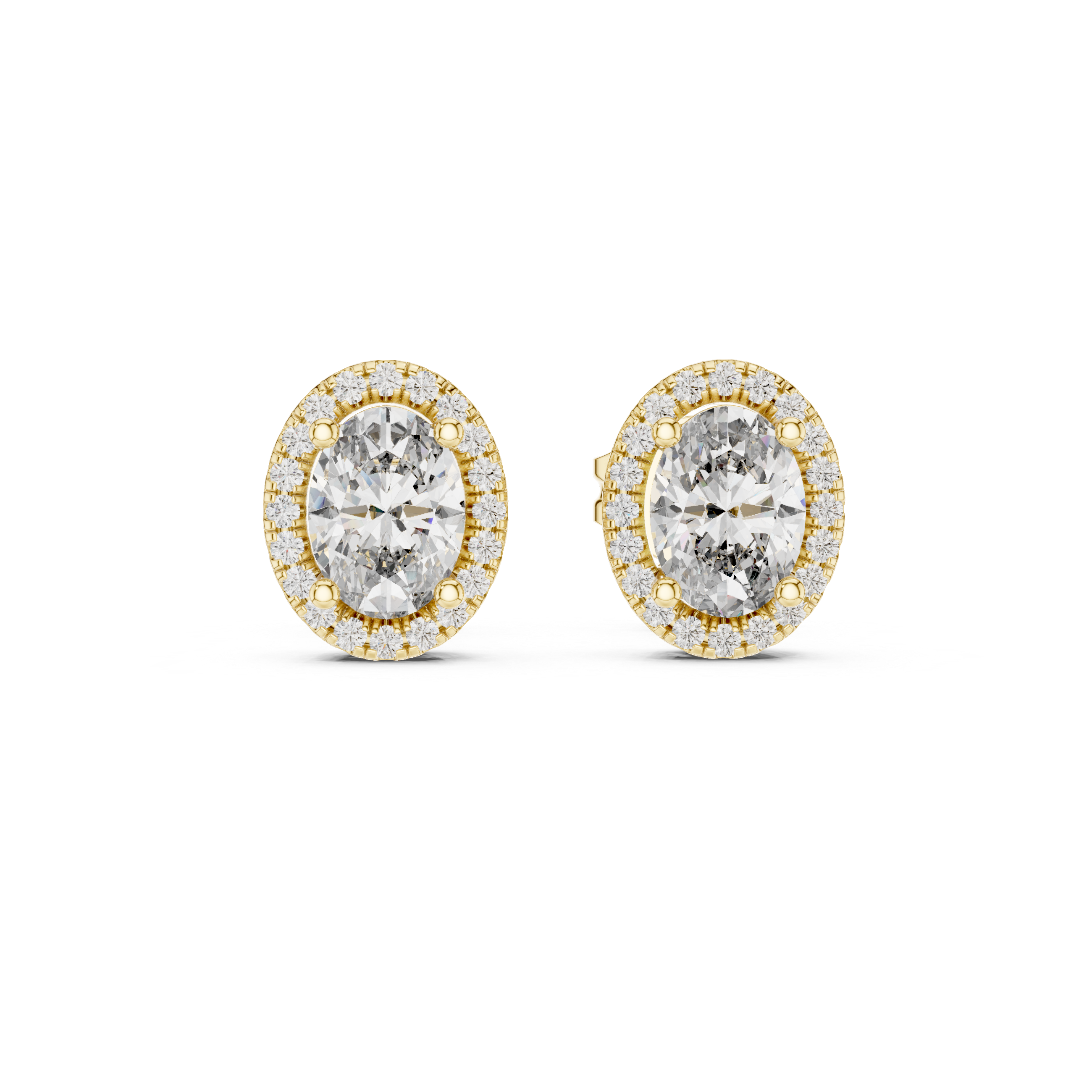 Oval halo diamond stud earrings in gold with lab grown diamonds
