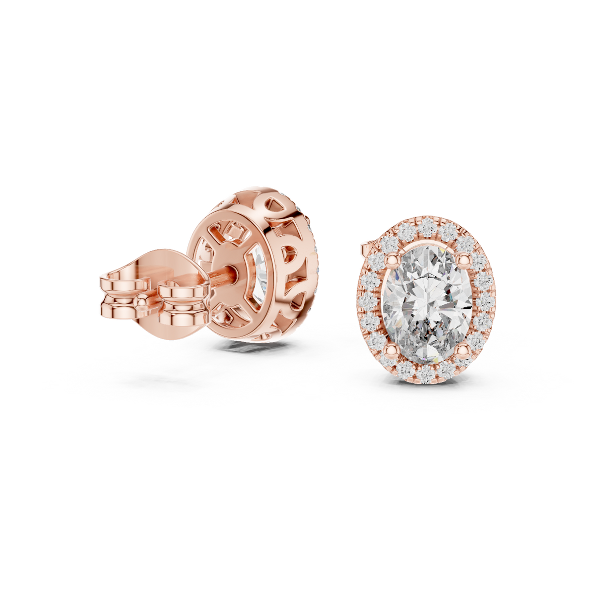 Oval halo diamond stud earrings in gold with lab grown diamonds