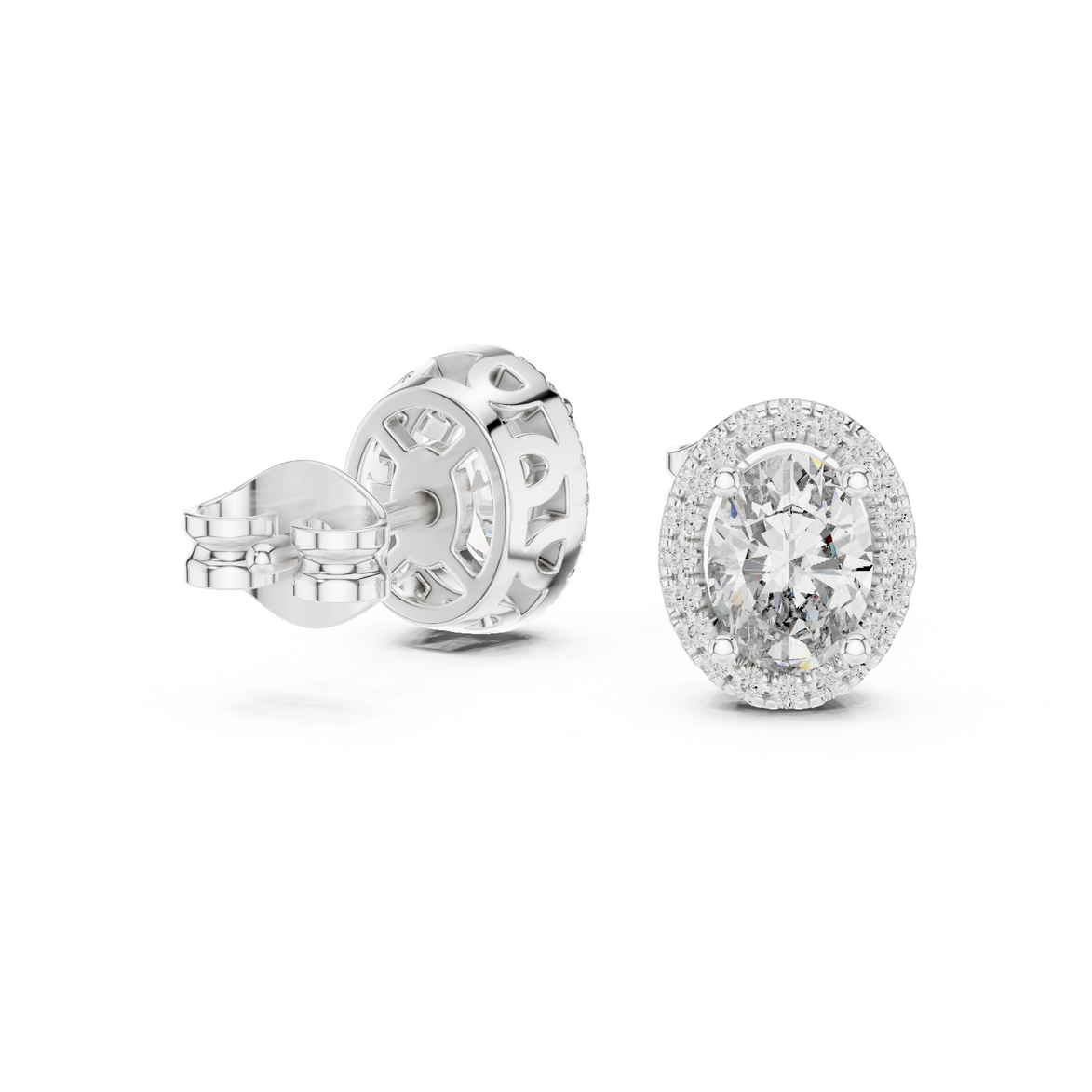 Oval halo diamond stud earrings in gold with lab grown diamonds