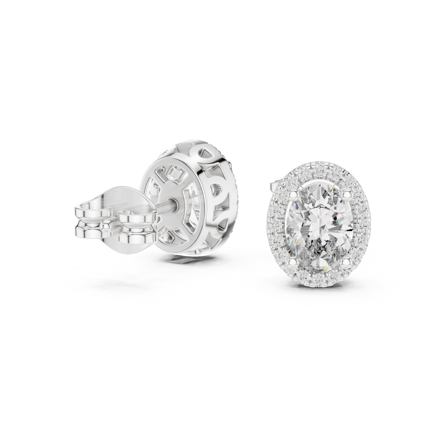 Oval halo diamond stud earrings in gold with lab grown diamonds