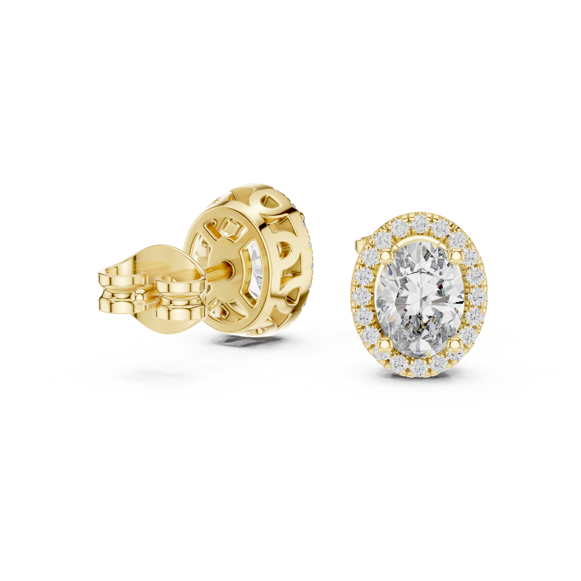 Oval halo diamond stud earrings in gold with lab grown diamonds