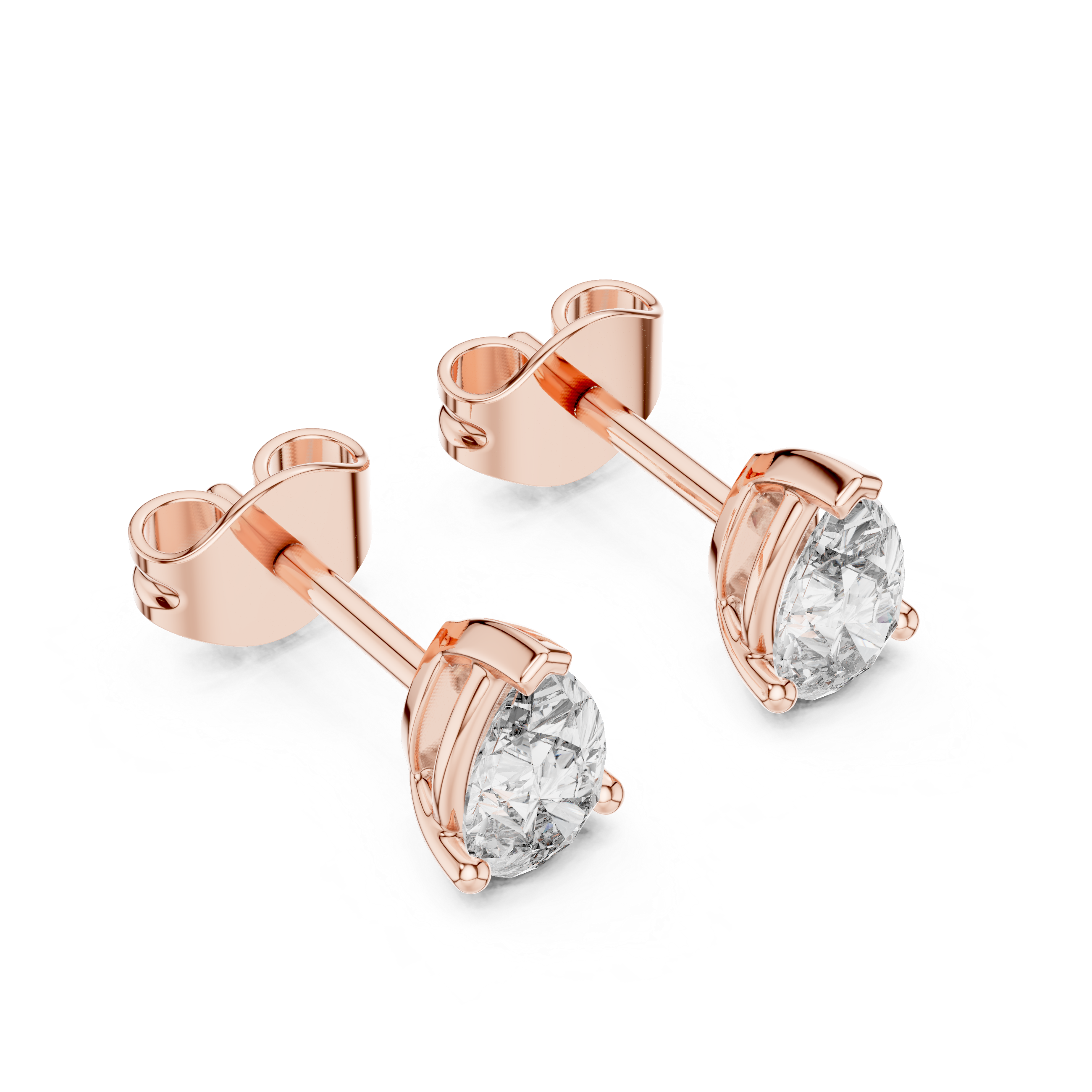 Pear cut solitaire diamond stud earrings in gold with lab grown diamonds