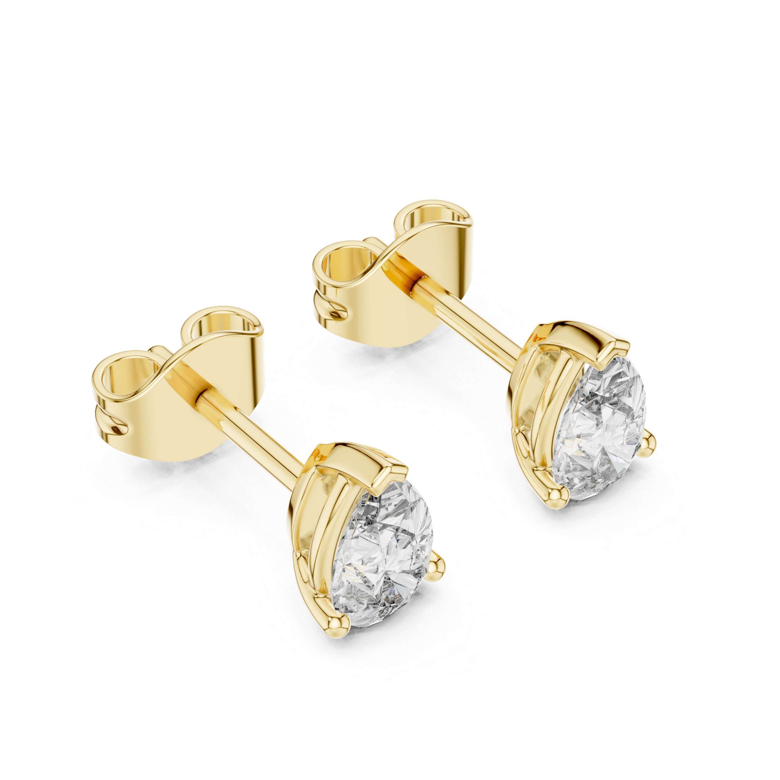 Pear cut solitaire diamond stud earrings in gold with lab grown diamonds