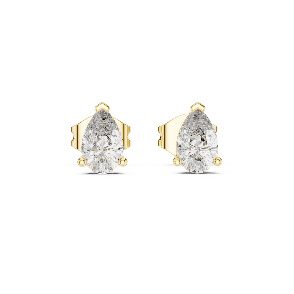Pear cut solitaire diamond stud earrings in gold with lab grown diamonds