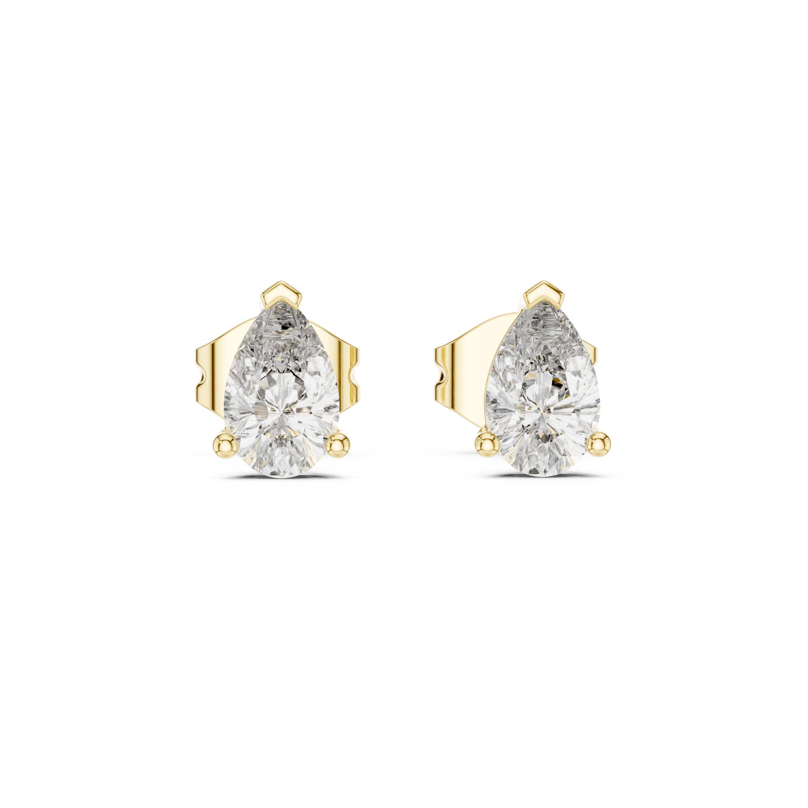 Pear cut solitaire diamond stud earrings in gold with lab grown diamonds