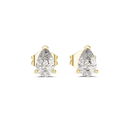 Front view of Timeless Teardrop Sparkle pear diamond stud earrings in yellow gold.