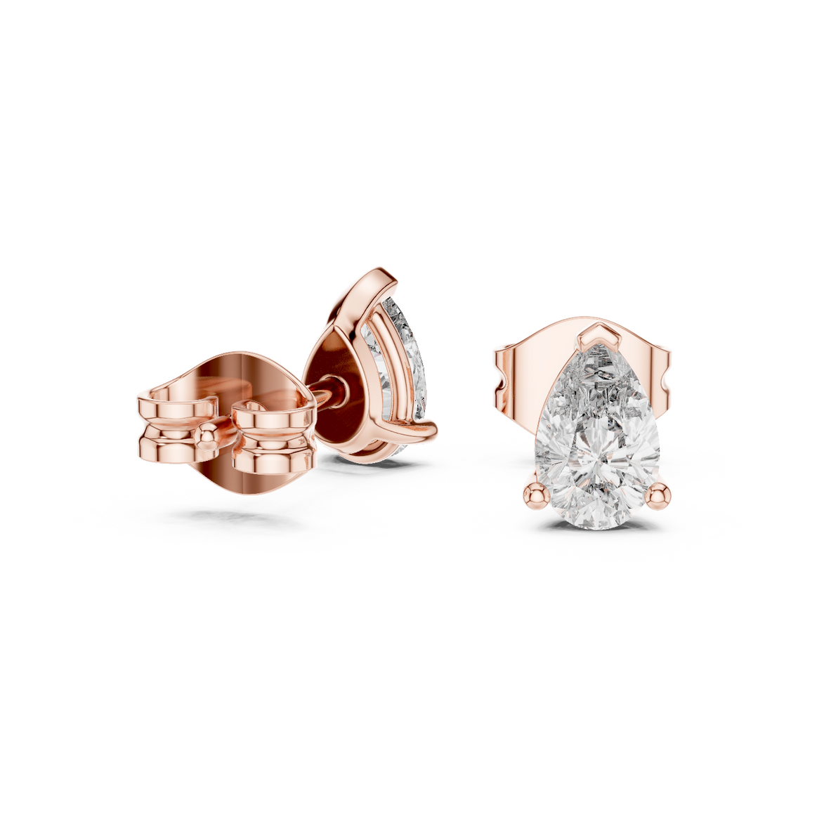 Pear cut solitaire diamond stud earrings in gold with lab grown diamonds