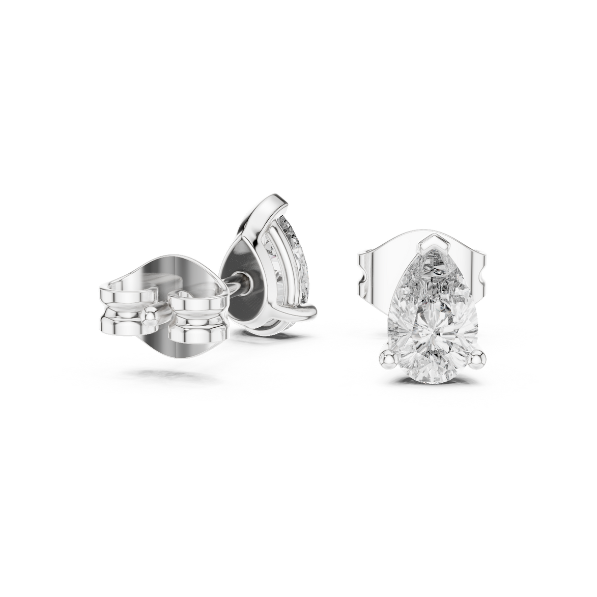 Pear cut solitaire diamond stud earrings in gold with lab grown diamonds