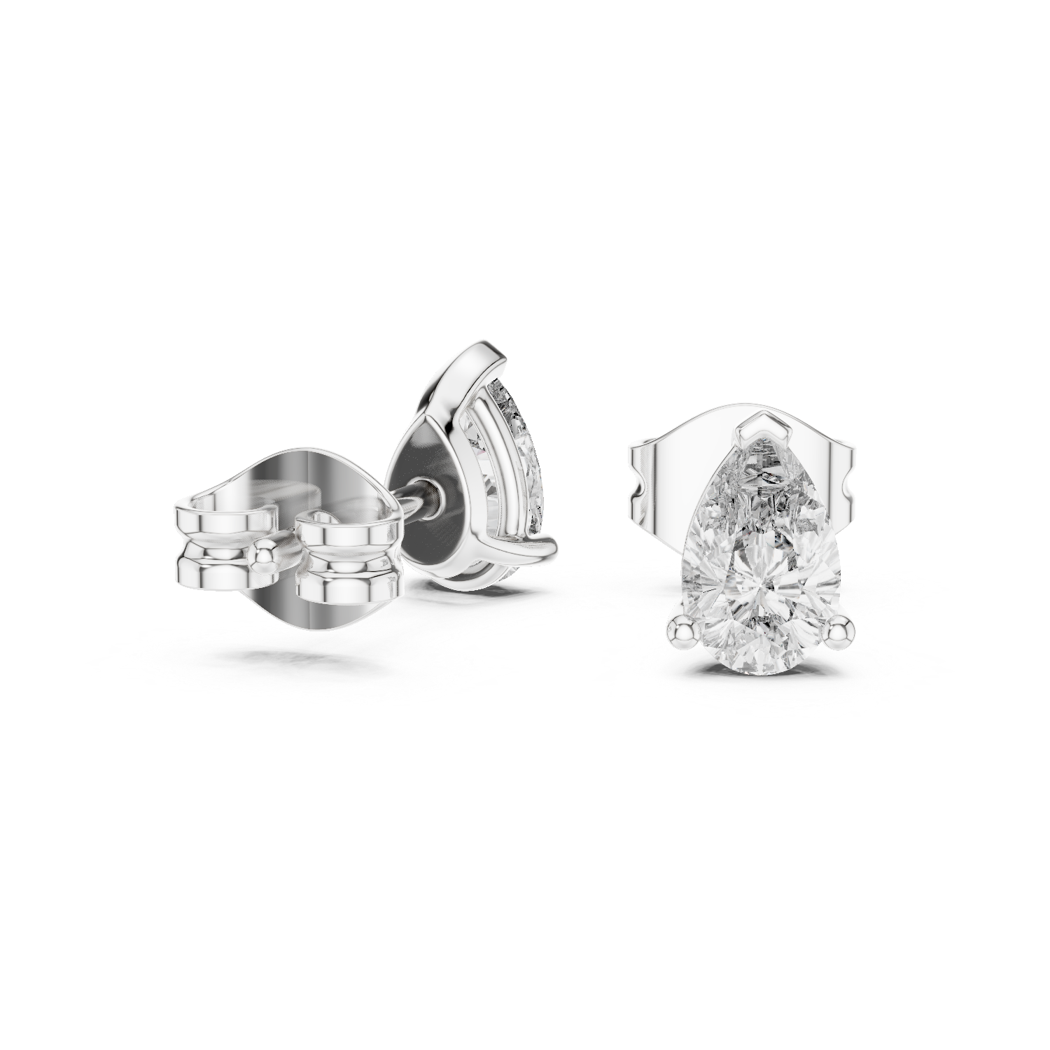 Pear cut solitaire diamond stud earrings in gold with lab grown diamonds