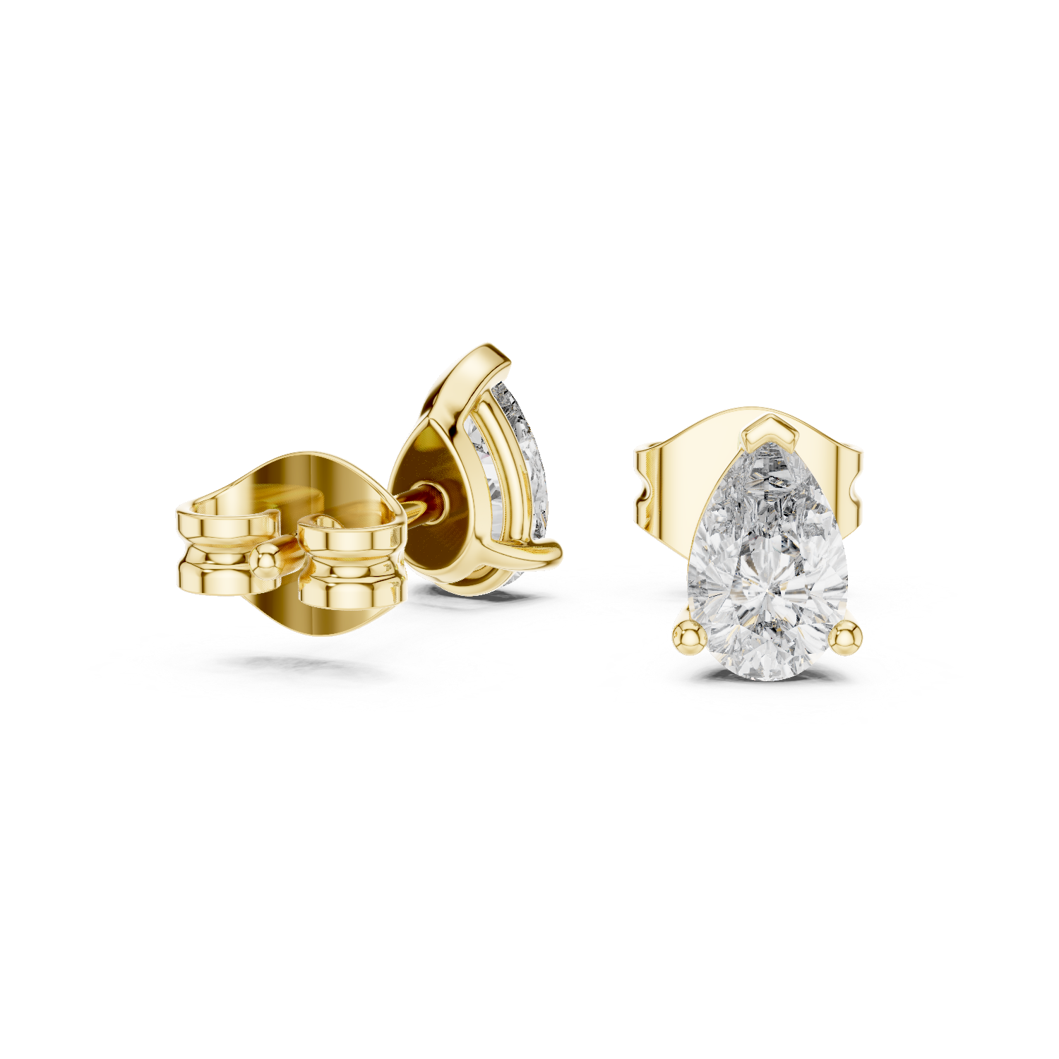 Pear cut solitaire diamond stud earrings in gold with lab grown diamonds