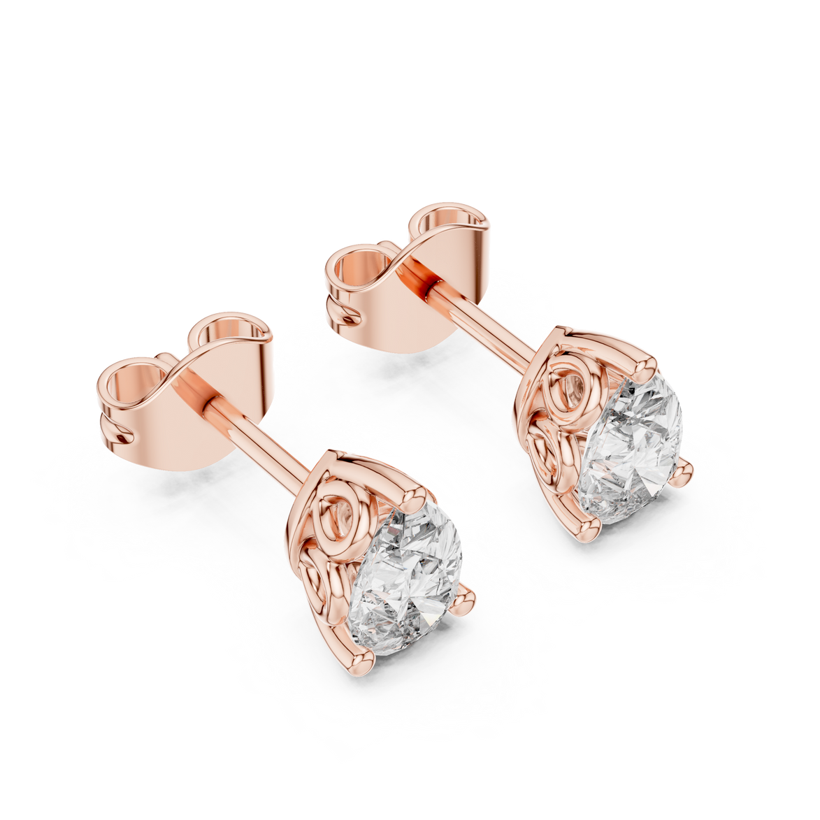 Pear cut solitaire diamond stud earrings in gold with lab grown diamonds