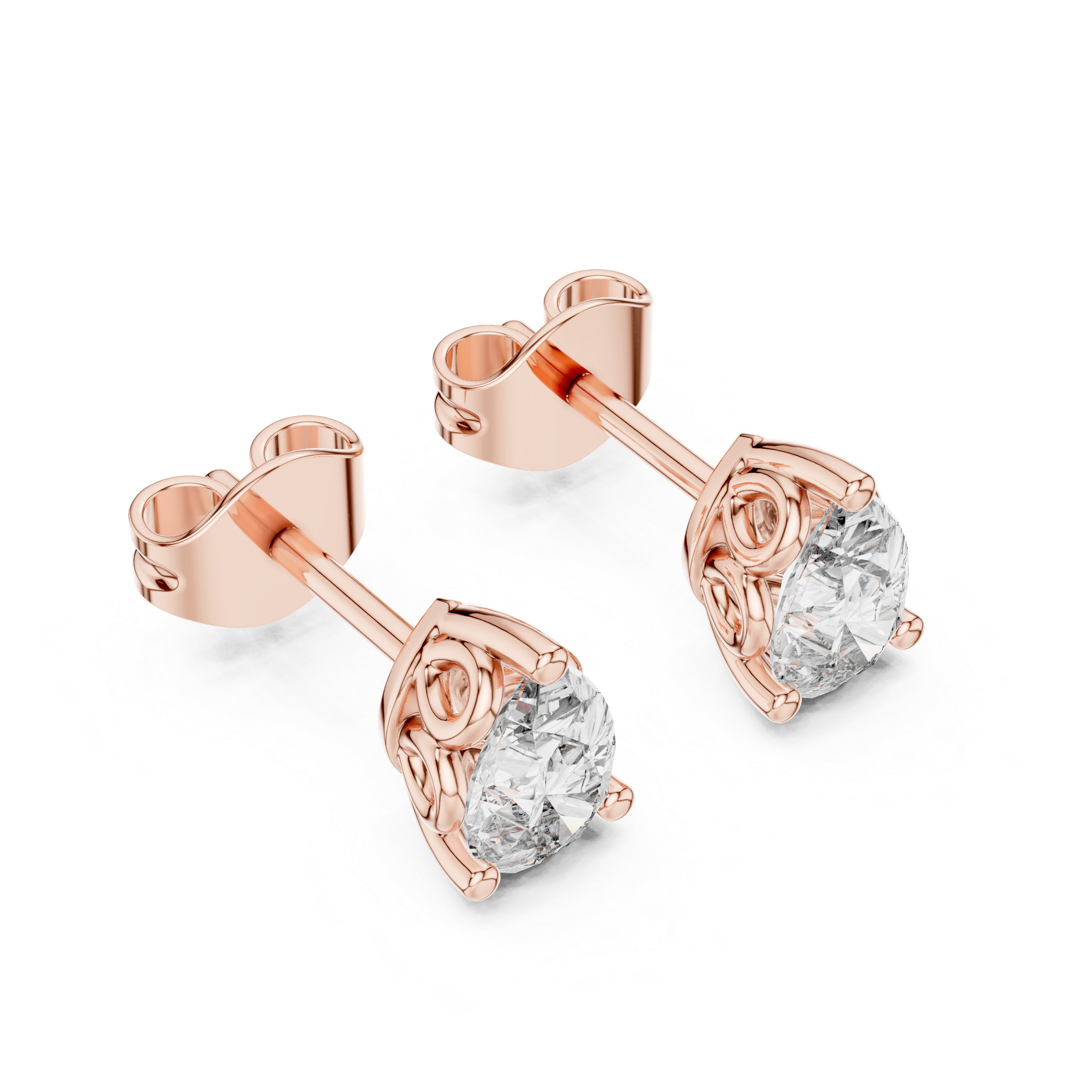 Pear cut solitaire diamond stud earrings in gold with lab grown diamonds