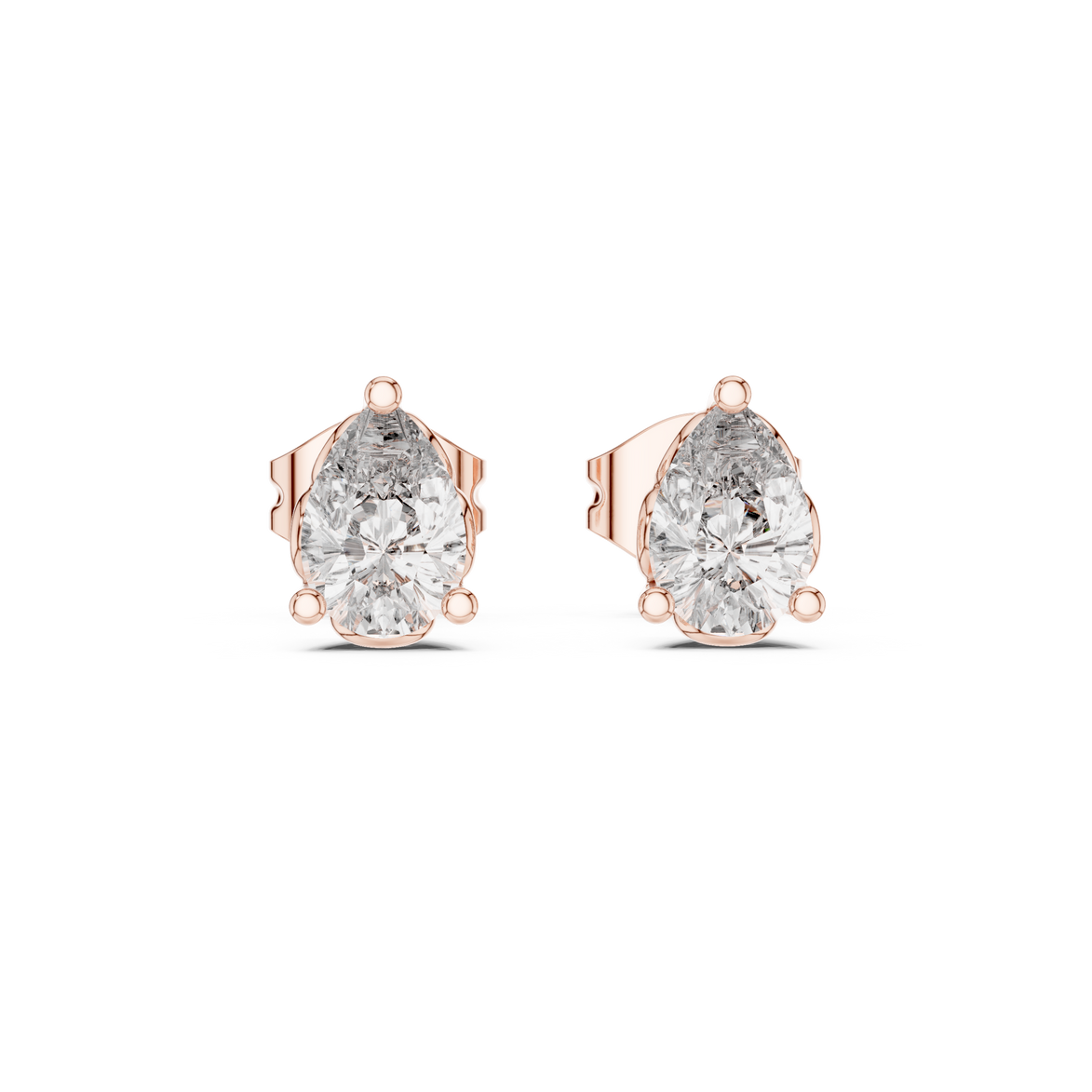 Pear cut solitaire diamond stud earrings in gold with lab grown diamonds