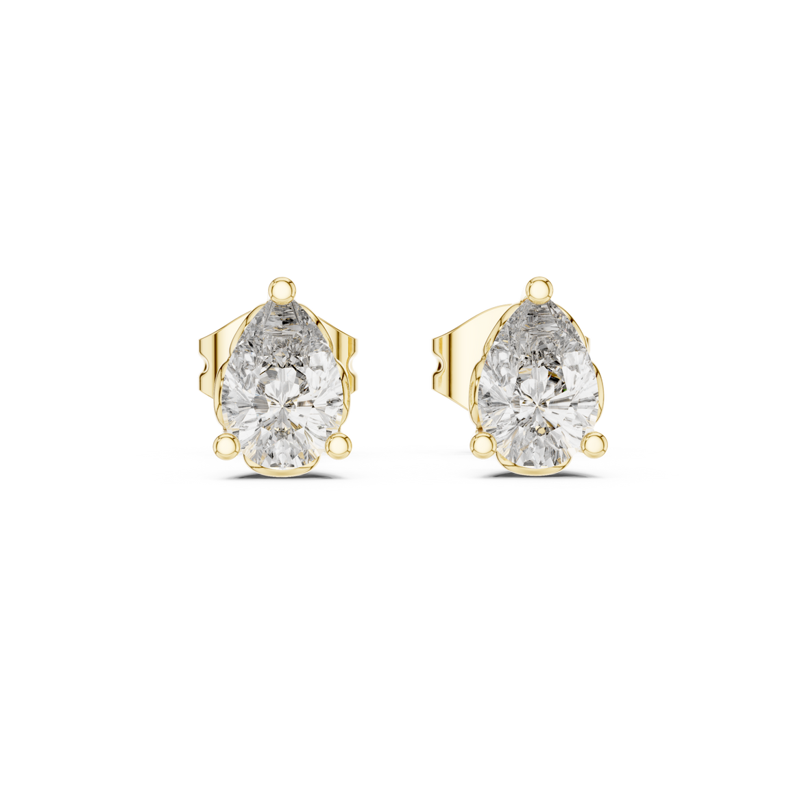 Pear cut solitaire diamond stud earrings in gold with lab grown diamonds