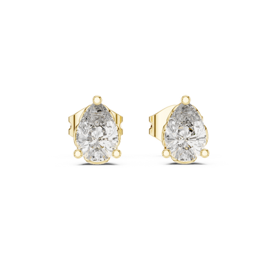 Front view of Pure Elegance pear diamond stud earrings in yellow gold.