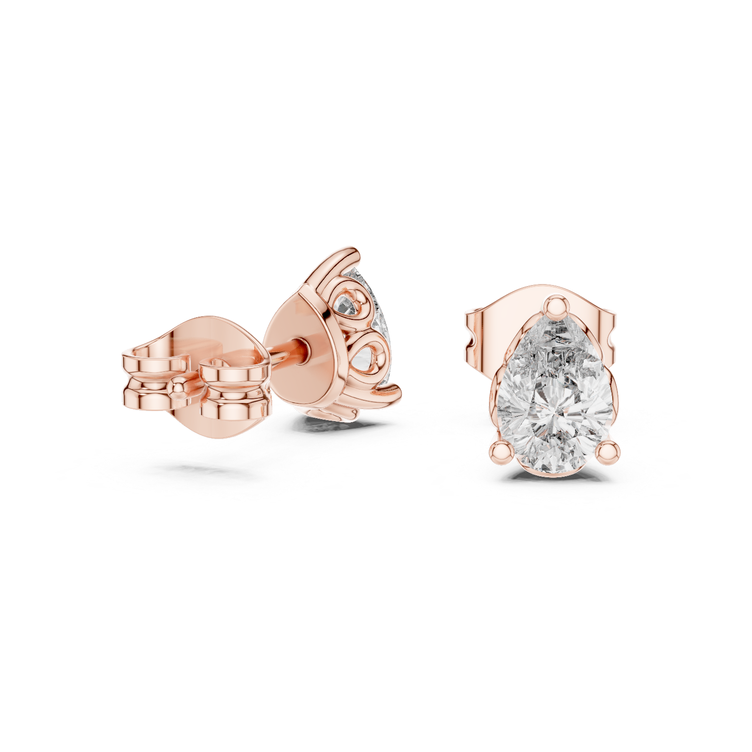 Pear cut solitaire diamond stud earrings in gold with lab grown diamonds