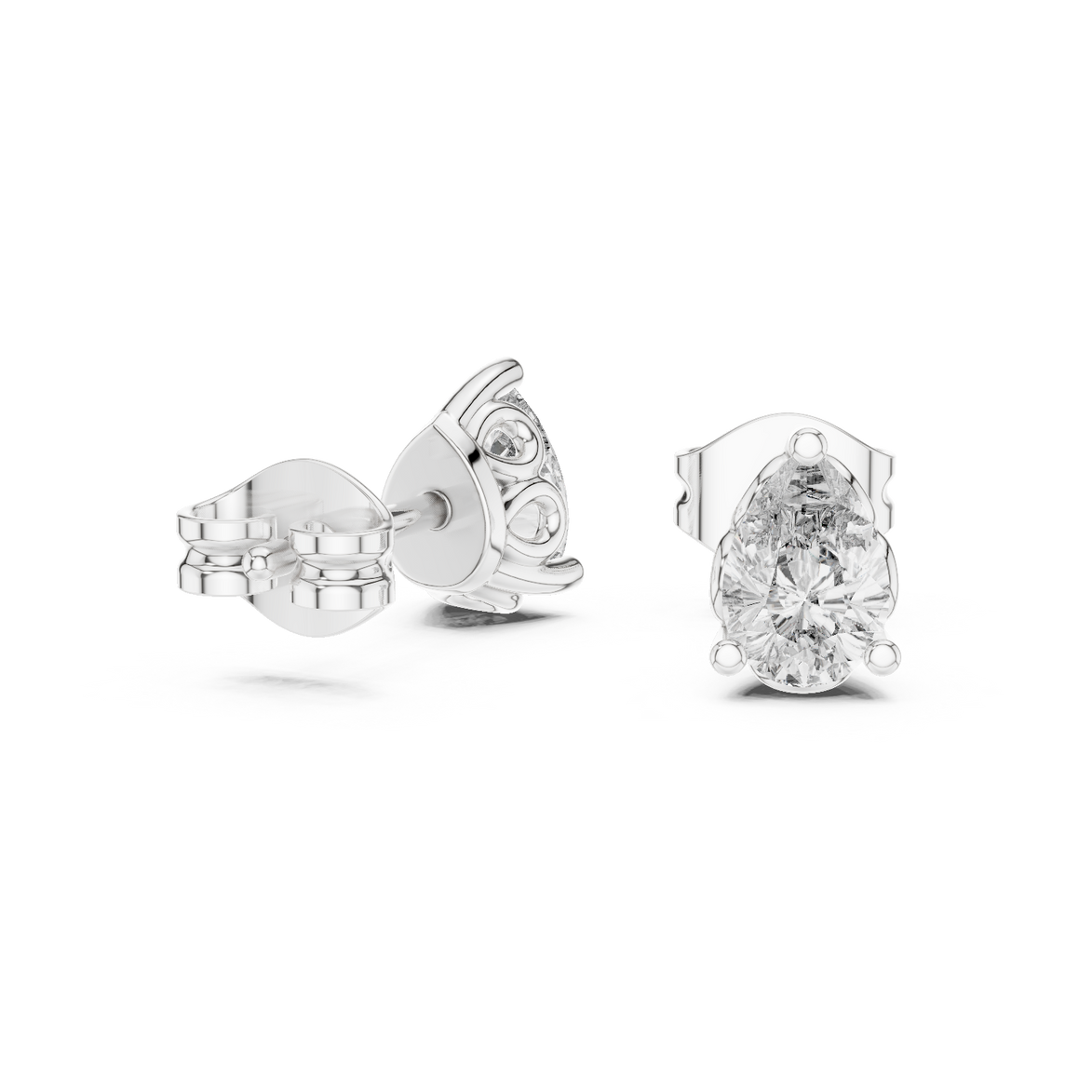 Pear cut solitaire diamond stud earrings in gold with lab grown diamonds