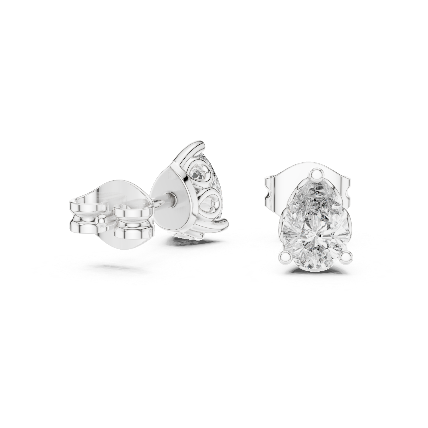 Pear cut solitaire diamond stud earrings in gold with lab grown diamonds