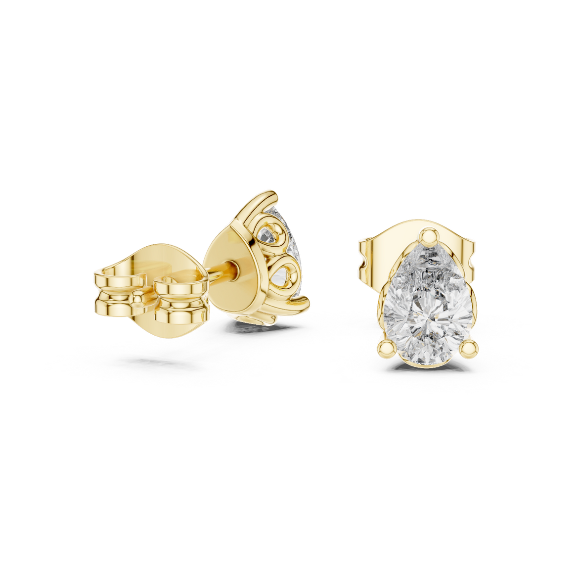 Pear cut solitaire diamond stud earrings in gold with lab grown diamonds