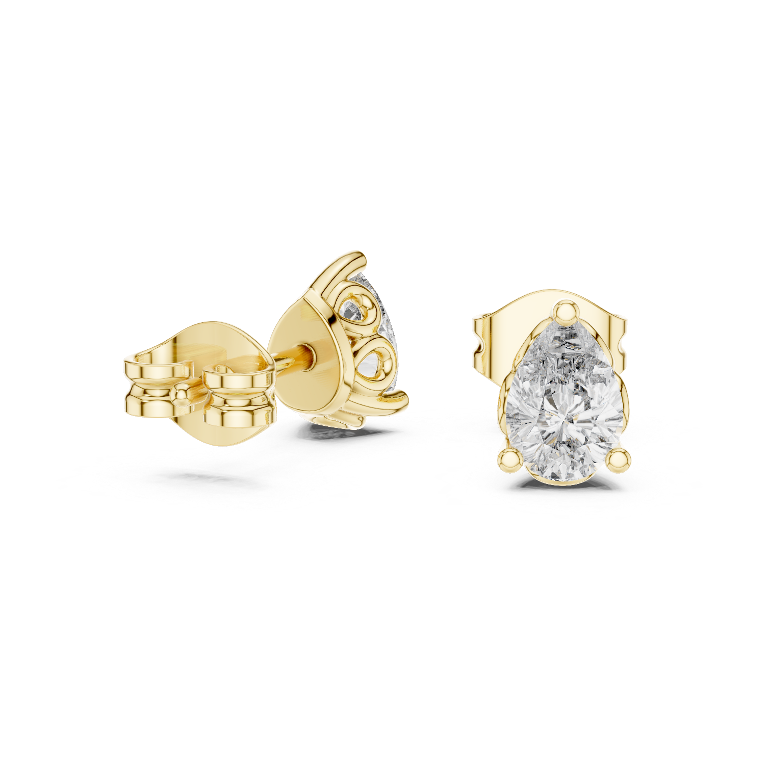 Pear cut solitaire diamond stud earrings in gold with lab grown diamonds