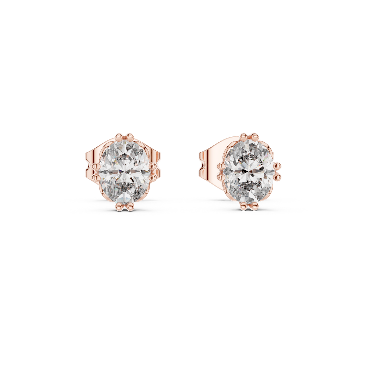 Oval cut solitaire diamond stud earrings in gold with lab grown diamonds by Signora Jewels