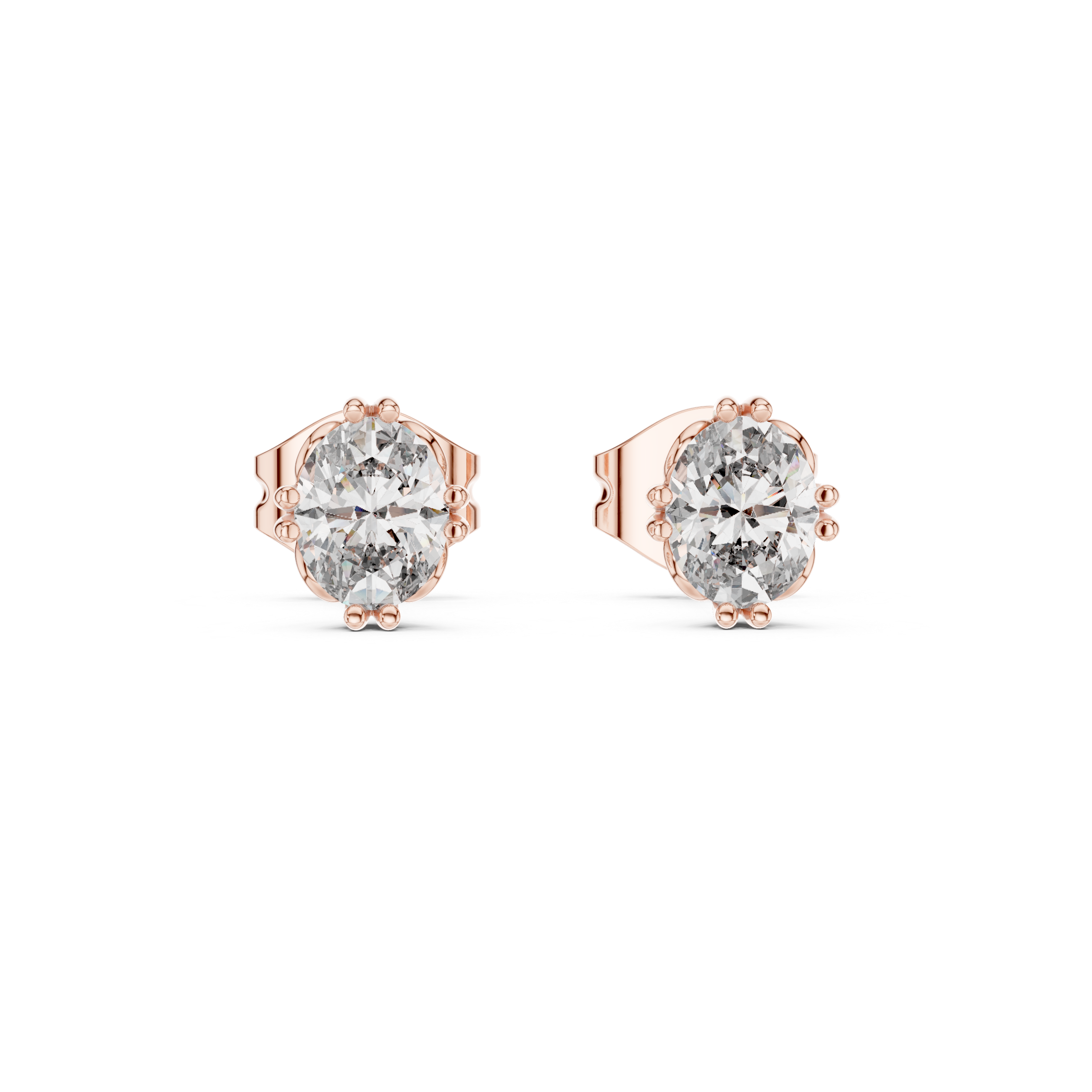 Oval cut solitaire diamond stud earrings in gold with lab grown diamonds by Signora Jewels