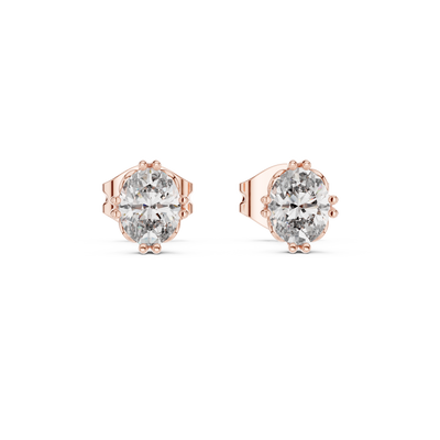 Oval cut solitaire diamond stud earrings in gold with lab grown diamonds by Signora Jewels