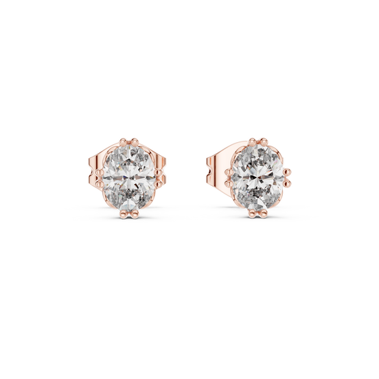 Oval cut solitaire diamond stud earrings in gold with lab grown diamonds by Signora Jewels
