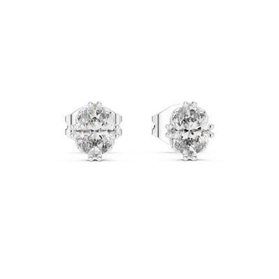 Oval cut solitaire diamond stud earrings in gold with lab grown diamonds by Signora Jewels