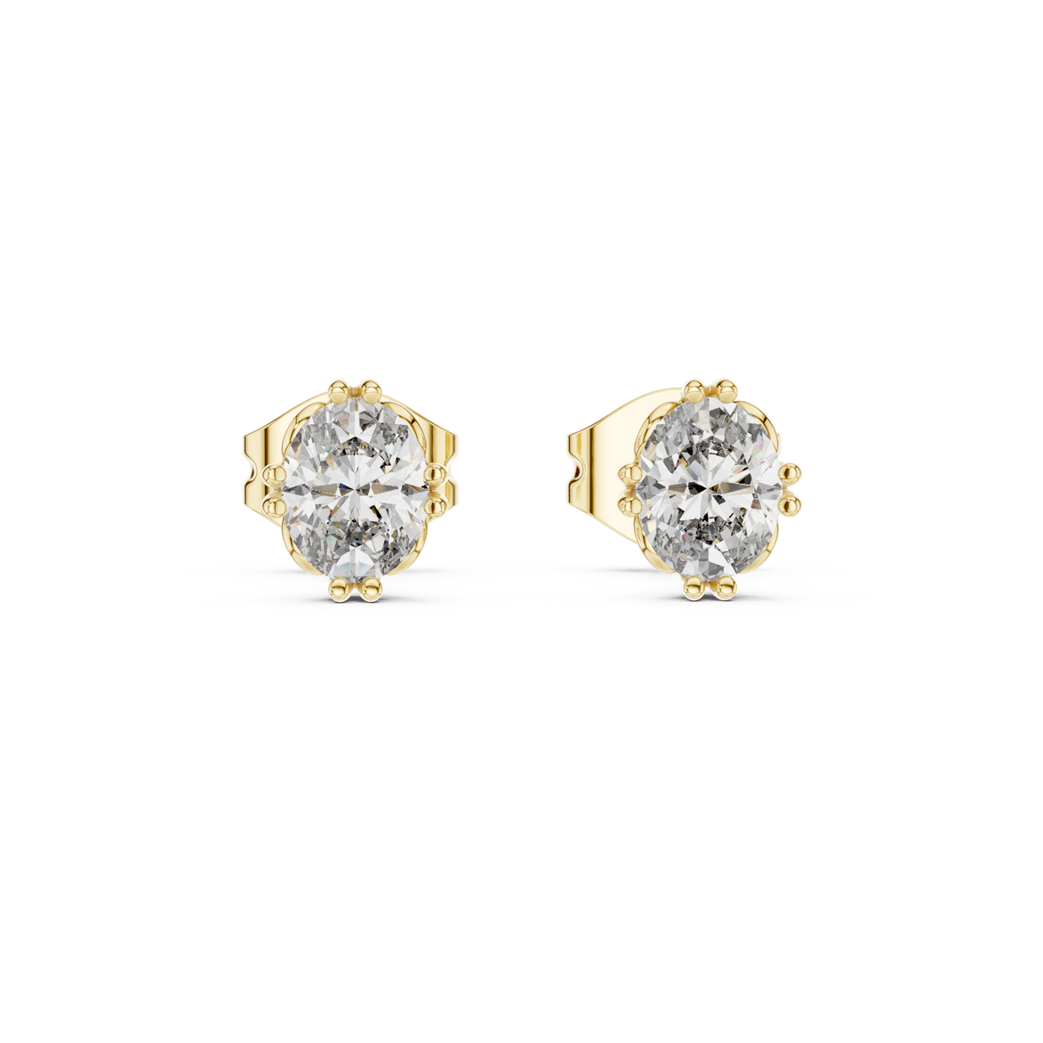 Oval cut solitaire diamond stud earrings in gold with lab grown diamonds by Signora Jewels