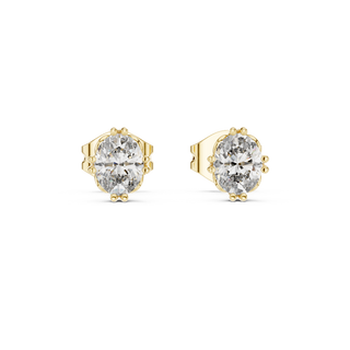 Front view of Timeless Elegance oval diamond stud earrings in yellow gold.
