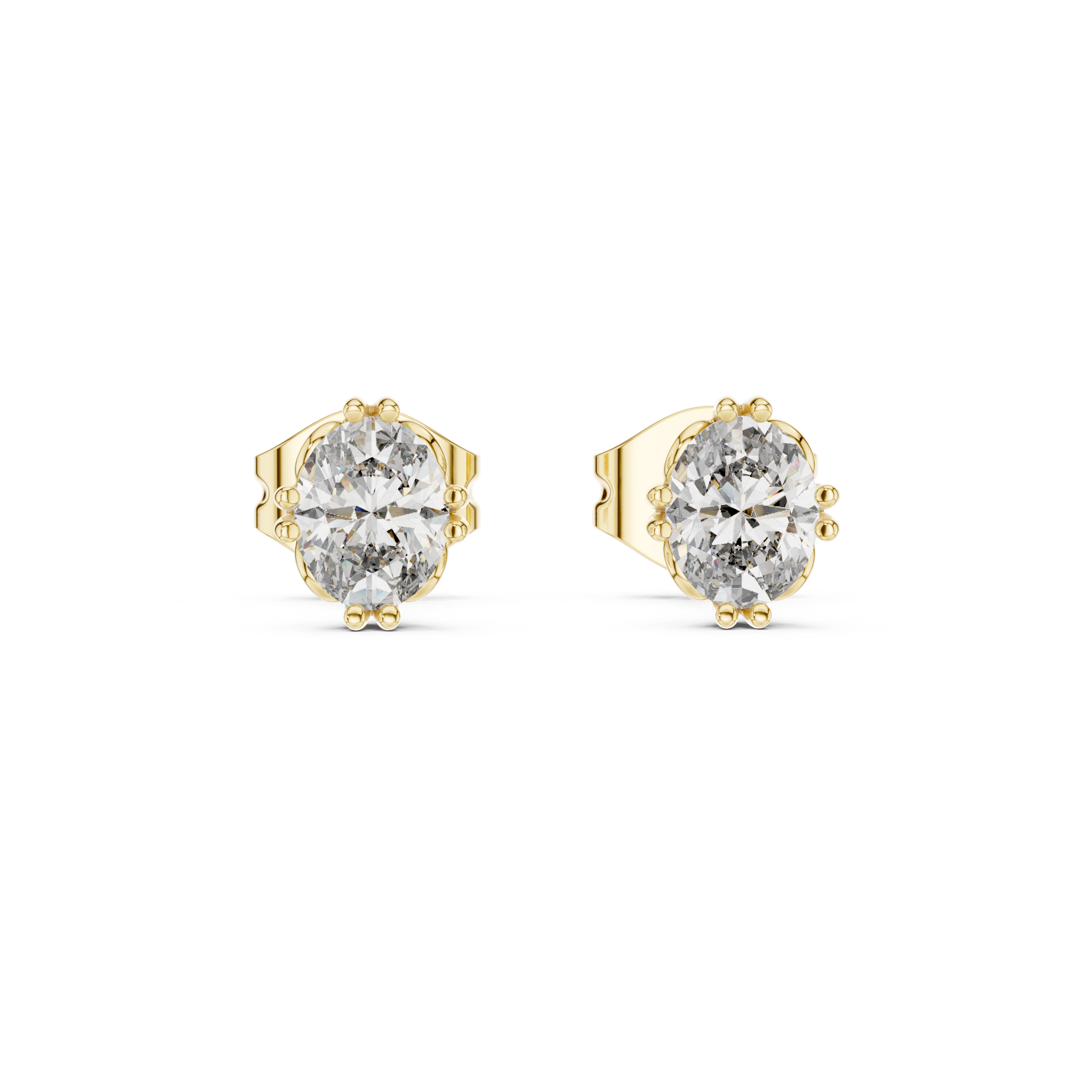 Oval cut solitaire diamond stud earrings in gold with lab grown diamonds by Signora Jewels