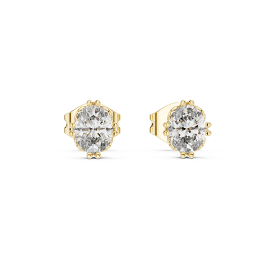 Front view of Timeless Elegance oval diamond stud earrings in yellow gold.