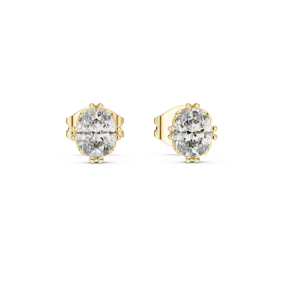 Front view of Timeless Elegance oval diamond stud earrings in yellow gold.