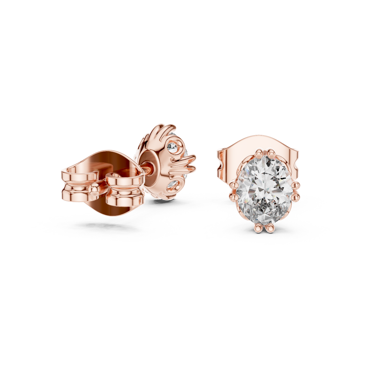 Oval cut solitaire diamond stud earrings in gold with lab grown diamonds by Signora Jewels