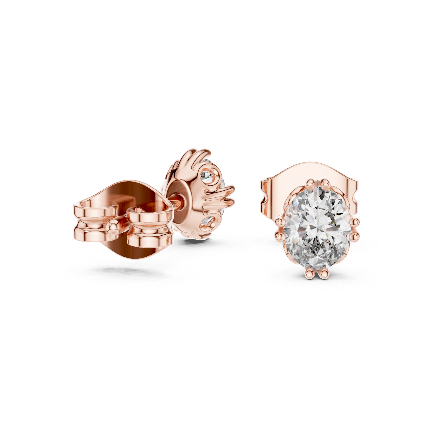 Oval cut solitaire diamond stud earrings in gold with lab grown diamonds by Signora Jewels