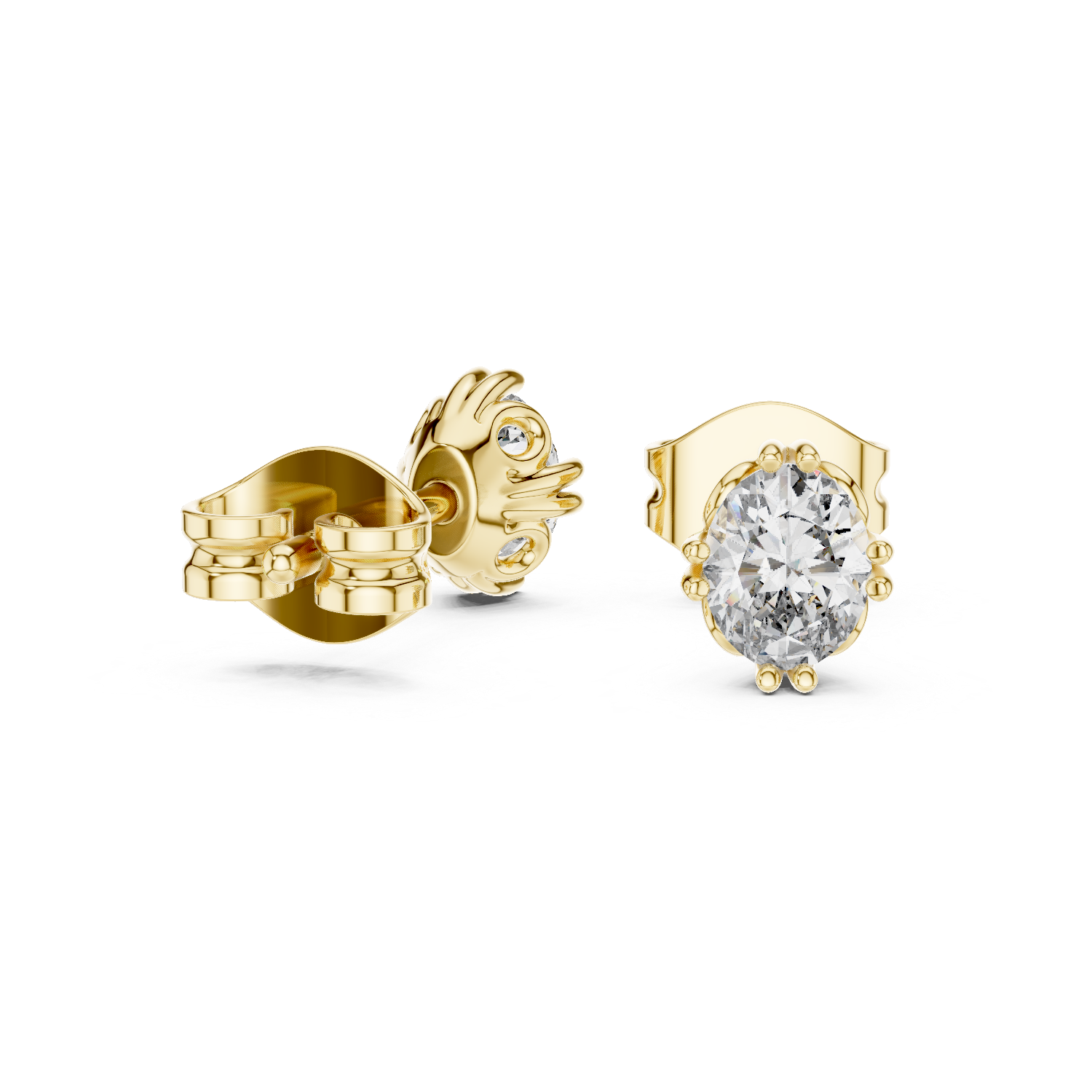 Oval cut solitaire diamond stud earrings in gold with lab grown diamonds by Signora Jewels