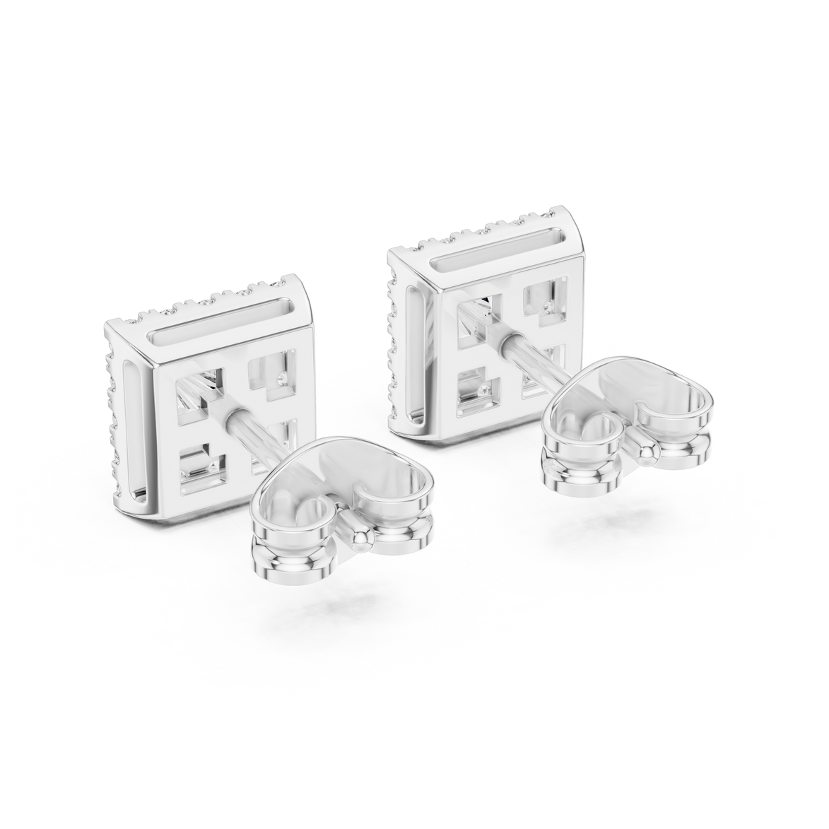Princess cut halo diamond stud earrings in gold with lab grown diamonds by Signora Jewels