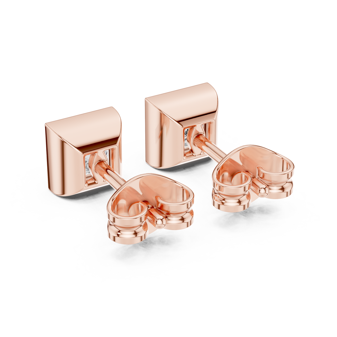 Princess cut solitaire diamond stud earrings in gold with bezel setting and lab grown diamonds by Signora Jewels