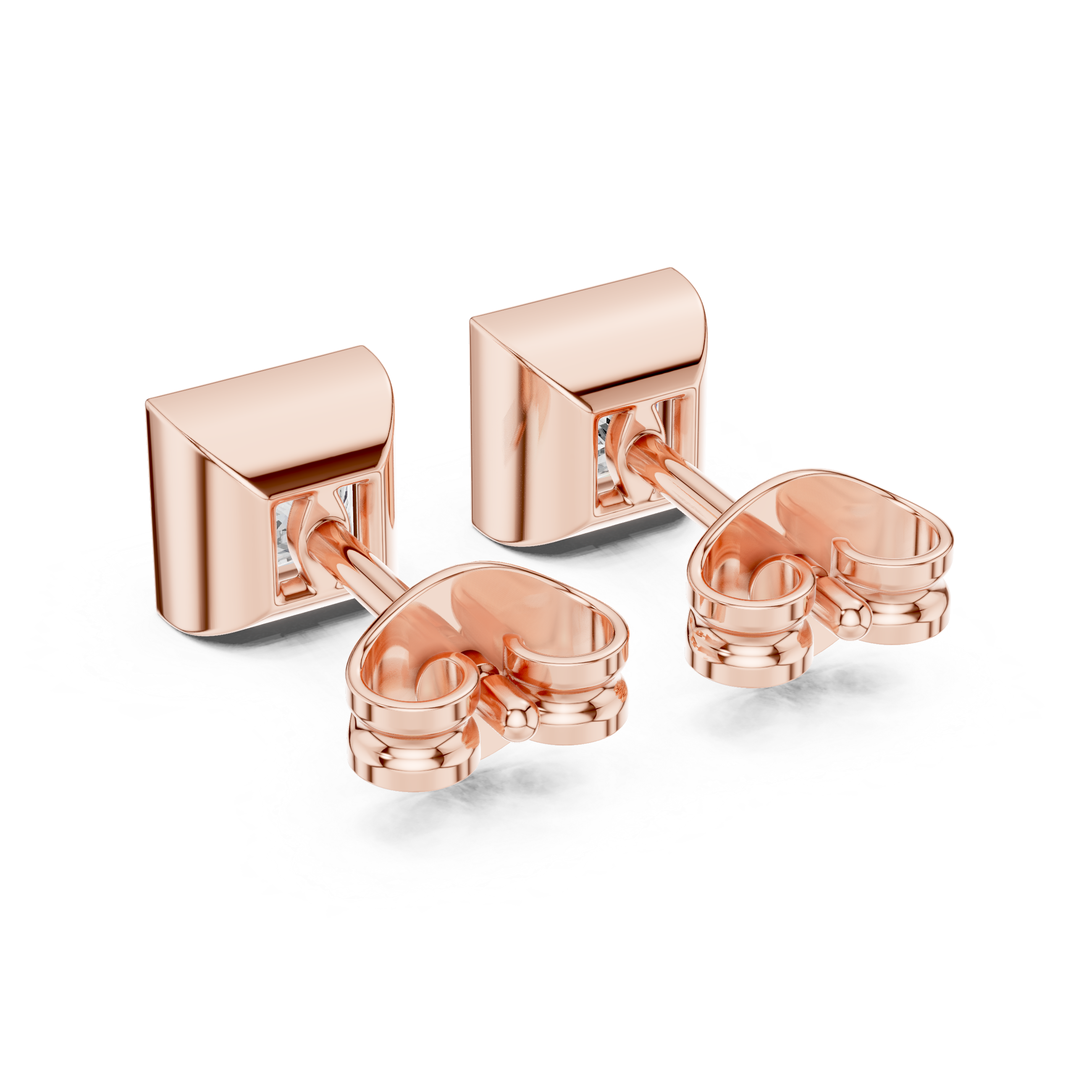 Princess cut solitaire diamond stud earrings in gold with bezel setting and lab grown diamonds by Signora Jewels