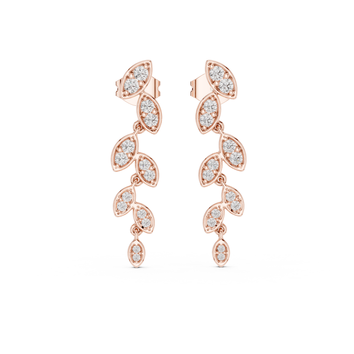 Graduated lab grown diamond drop earrings in gold with modern cascading pave design by Signora Jewels