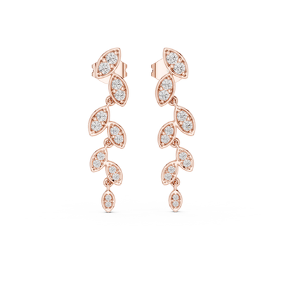 Graduated lab grown diamond drop earrings in gold with modern cascading pave design by Signora Jewels