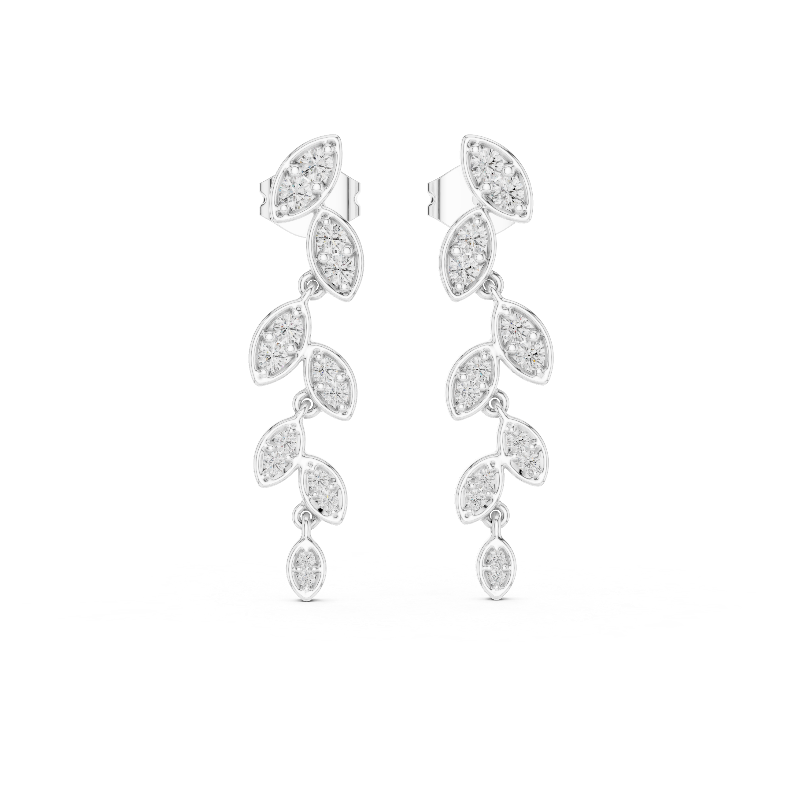 Graduated lab grown diamond drop earrings in gold with modern cascading pave design by Signora Jewels
