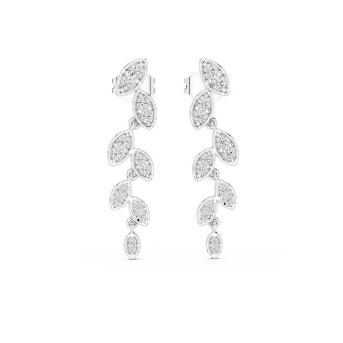 Graduated lab grown diamond drop earrings in gold with modern cascading pave design by Signora Jewels